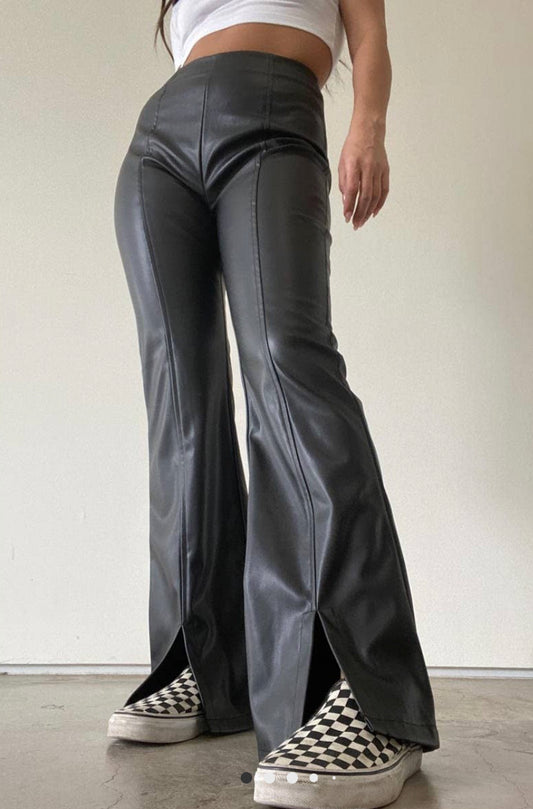 Slit Leather Pants